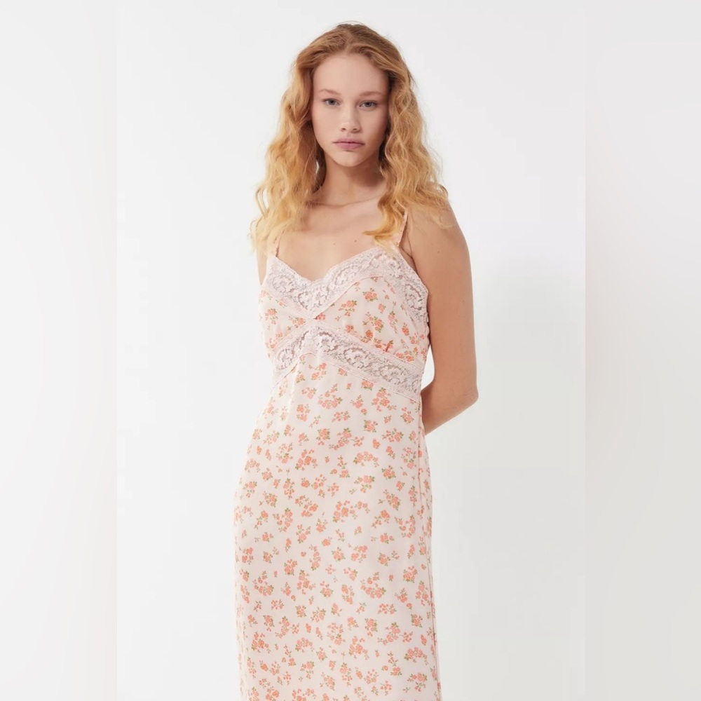 Urban Outfitters Floral Midi Dress - Pink and Cream